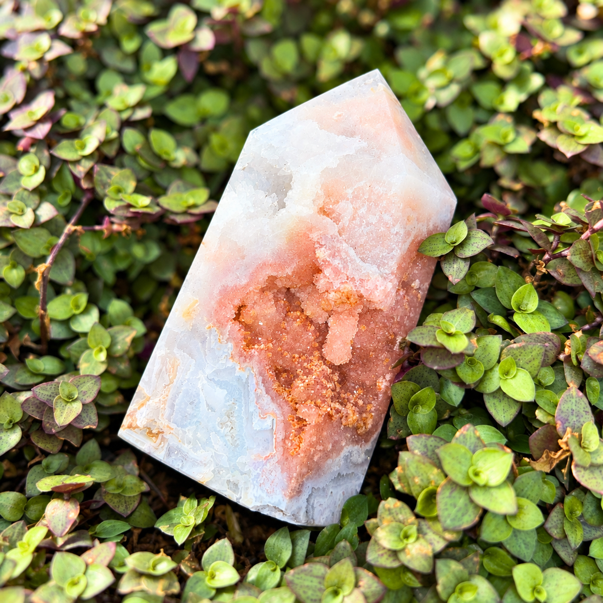 Roze Amethist Toren met Druzy Geode - 11